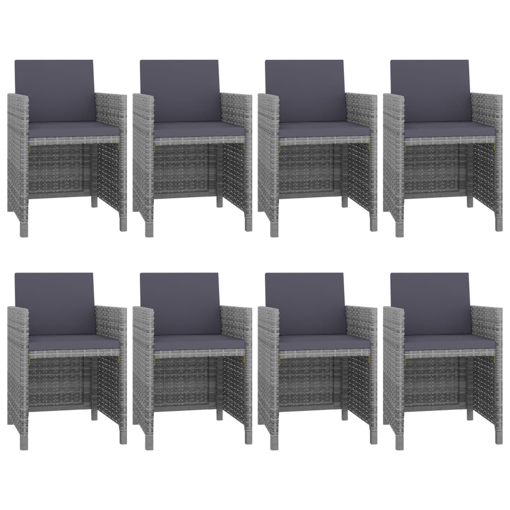 Outdoor furniture set with cushions, 9 pieces, anthracite, polyrattan