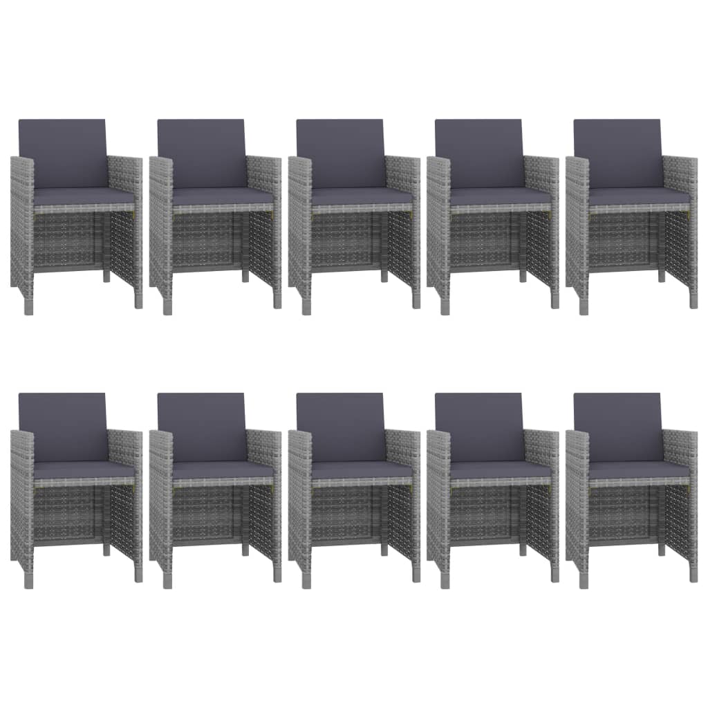 Outdoor furniture set with cushions, 11 pieces, grey, poly rattan