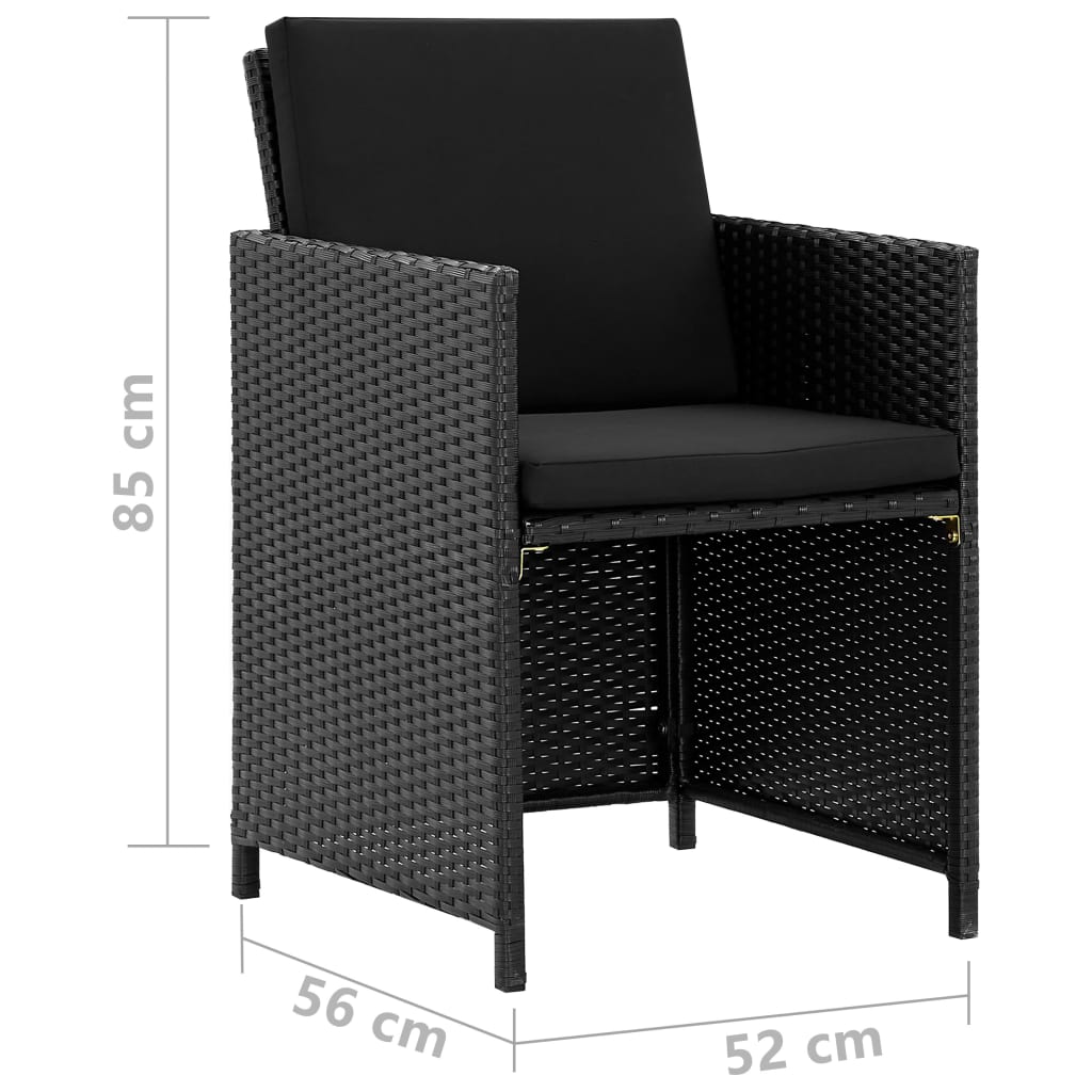 Set mobilier de exterior cu perne, 11 piese, negru, poliratan