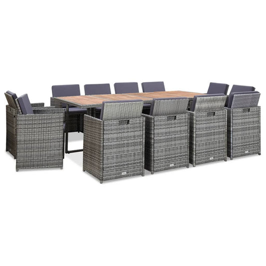 Set mobilier de exterior cu perne 13 piese, antracit, poliratan