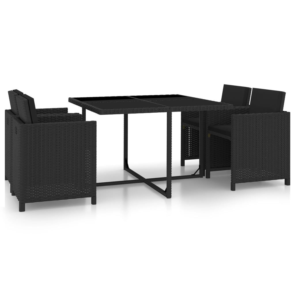 5-piece outdoor furniture set with cushions, black, polyrattan