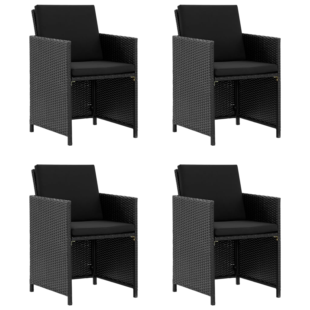 5-piece outdoor furniture set with cushions, black, polyrattan