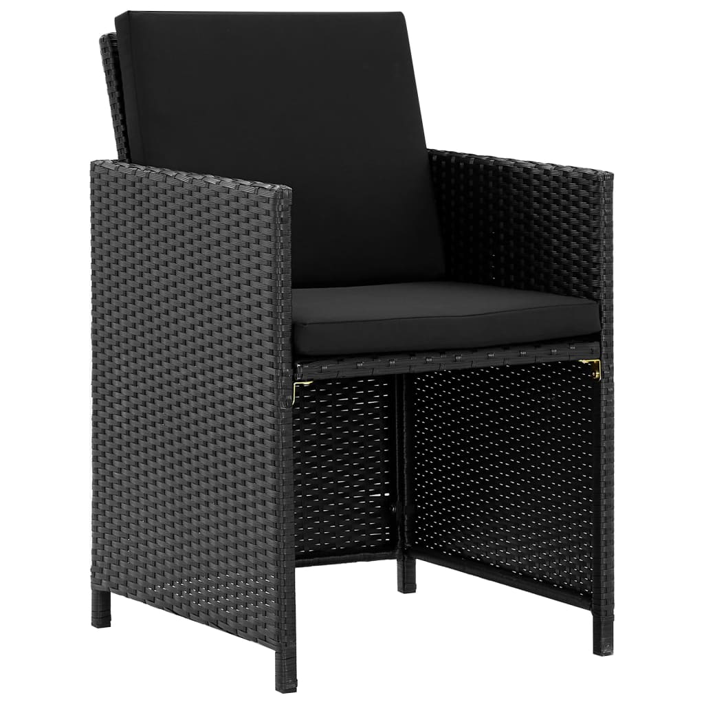 Set mobilier de exterior cu perne, 5 piese, negru, poliratan