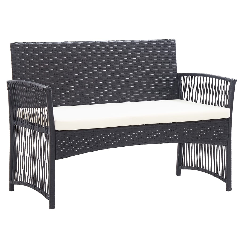 Set mobilier de grădină cu perne, 4 piese, negru, poliratan