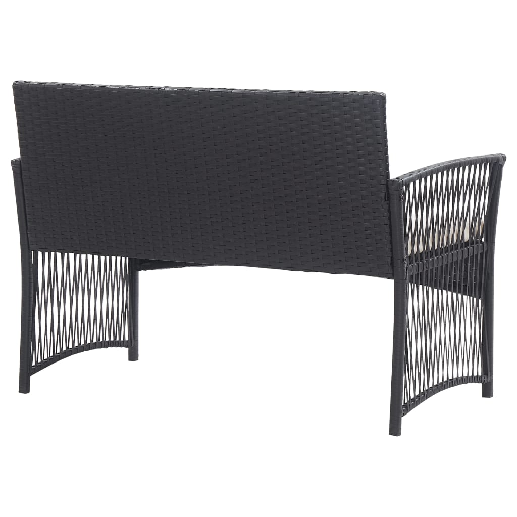 Set mobilier de grădină cu perne, 4 piese, negru, poliratan