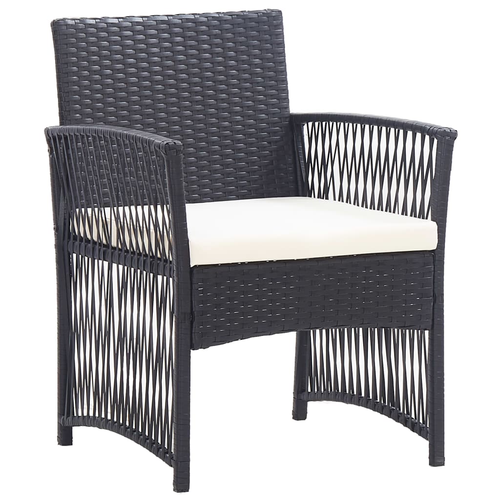 4-piece garden furniture set with cushions, black, polyrattan