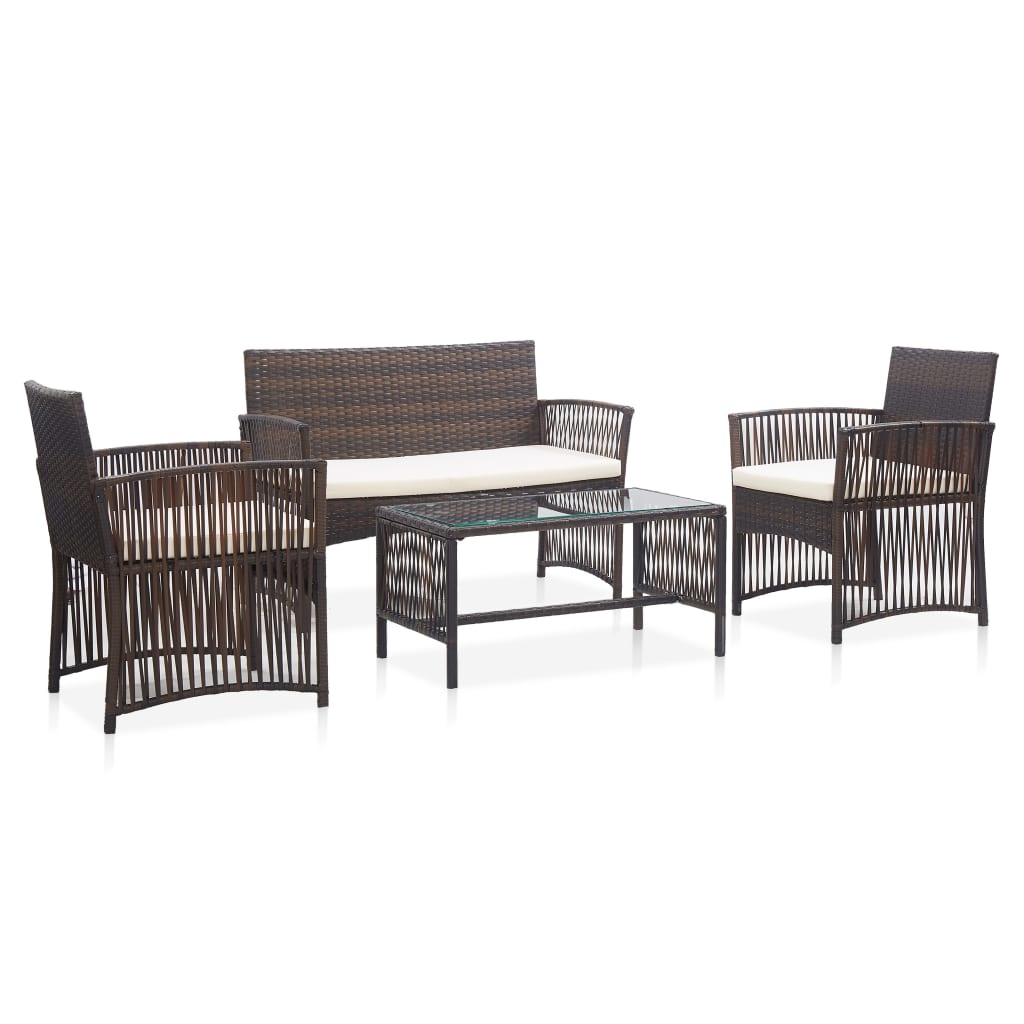 Garden furniture set with cushions, 4 pieces, brown, polyrattan