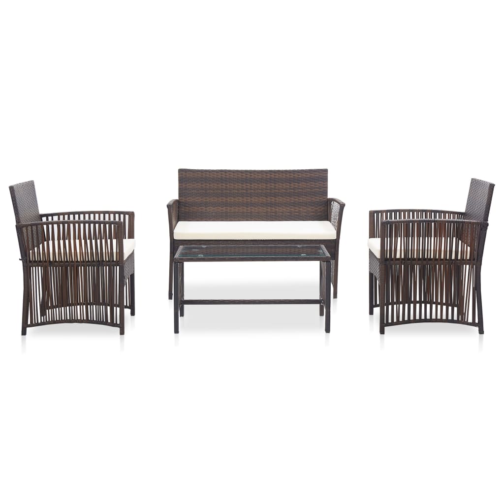 Garden furniture set with cushions, 4 pieces, brown, polyrattan