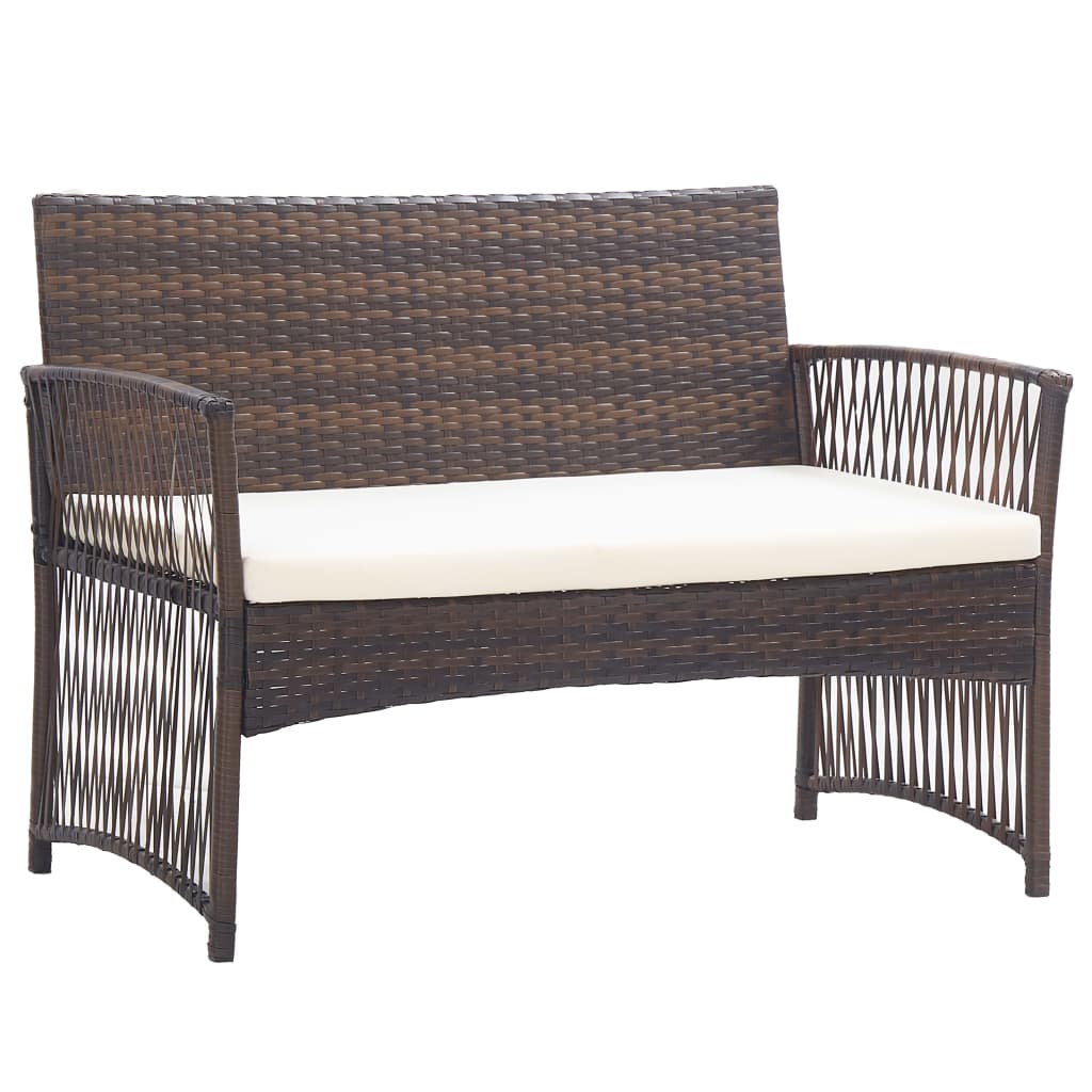 Garden furniture set with cushions, 4 pieces, brown, polyrattan