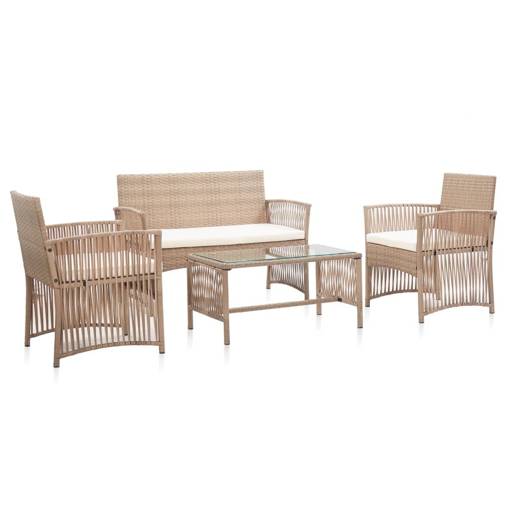 Garden furniture set with cushions, 4 pieces, beige, polyrattan