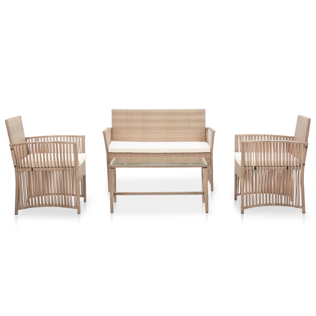 Garden furniture set with cushions, 4 pieces, beige, polyrattan