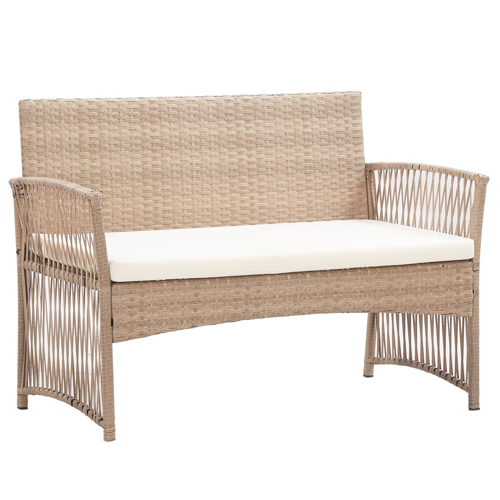 Garden furniture set with cushions, 4 pieces, beige, polyrattan