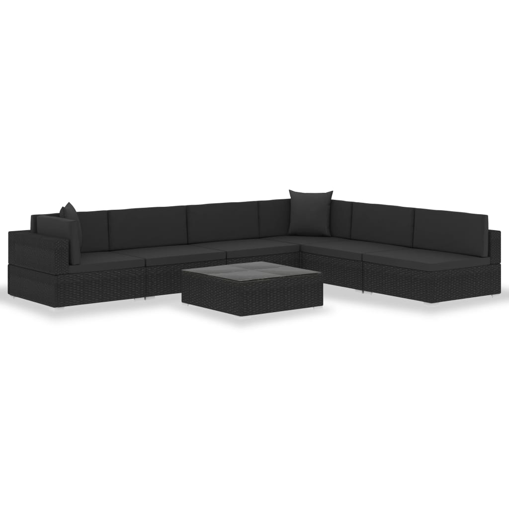 Set mobilier de grădină cu perne, 7 piese, negru, poliratan