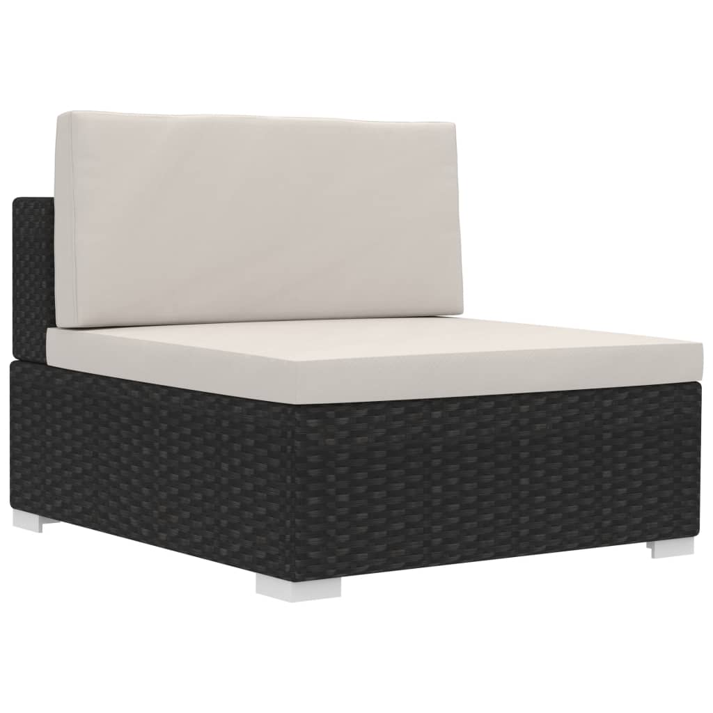 Set mobilier de grădină cu perne, 3 piese, negru, poliratan