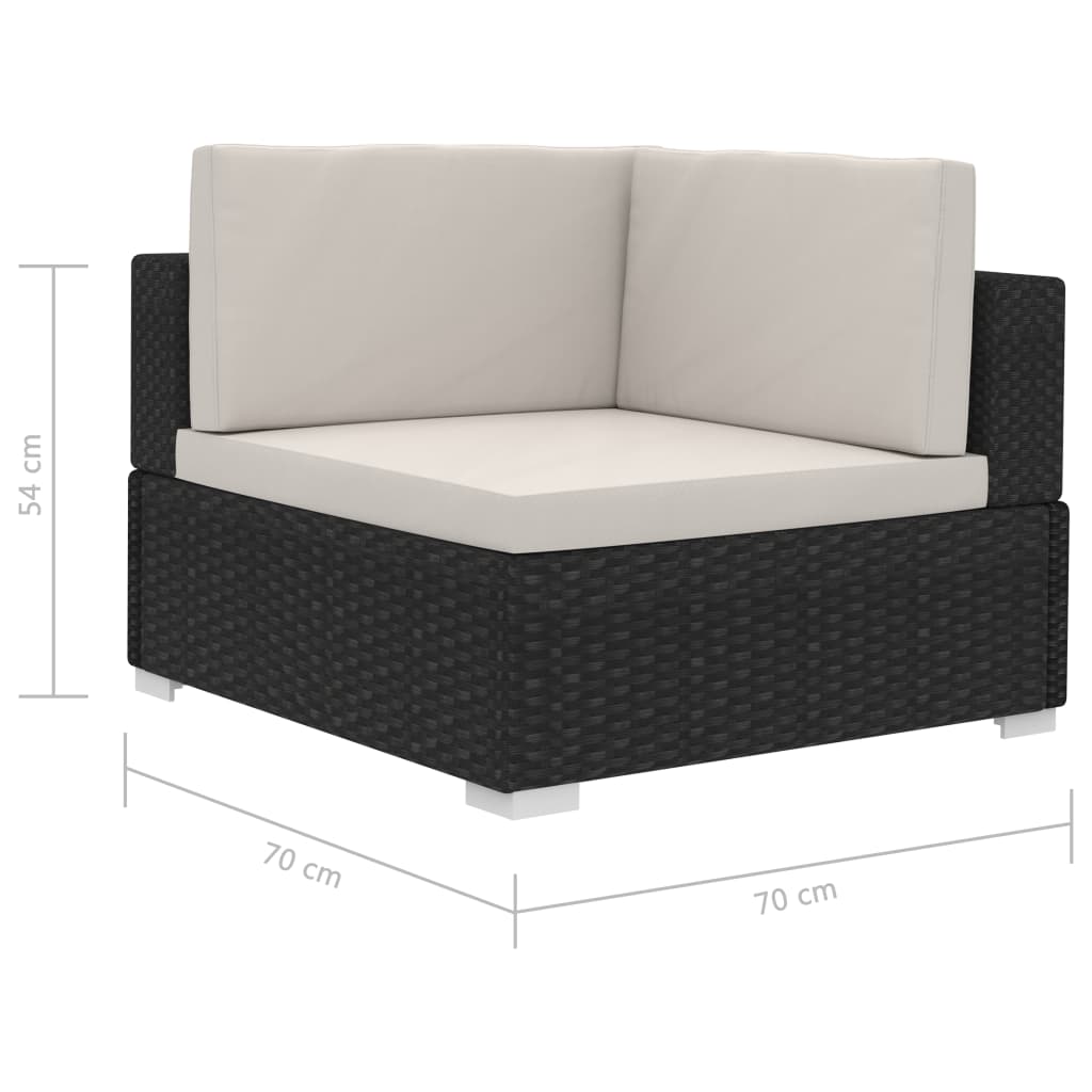 Garden furniture set with cushions, 3 pieces, black, polyrattan