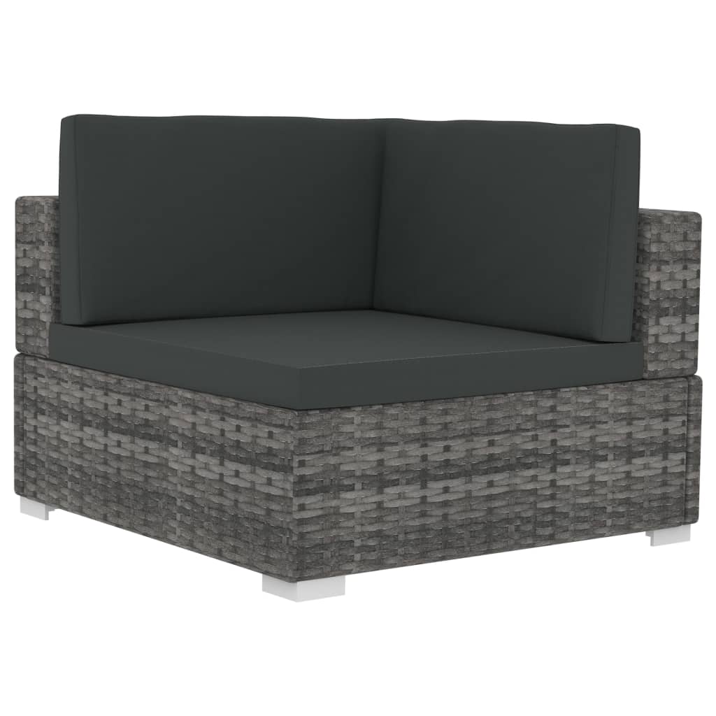 Garden sofa set with cushions, 3 pieces, grey, poly rattan