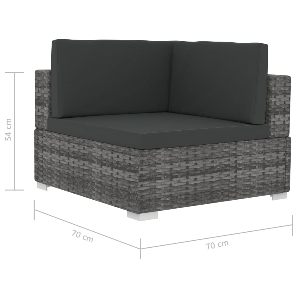 Garden sofa set with cushions, 3 pieces, grey, poly rattan