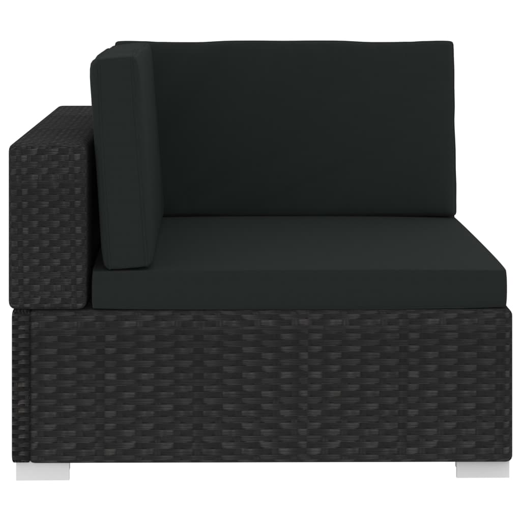 Garden furniture set with cushions, 3 pieces, black, polyrattan