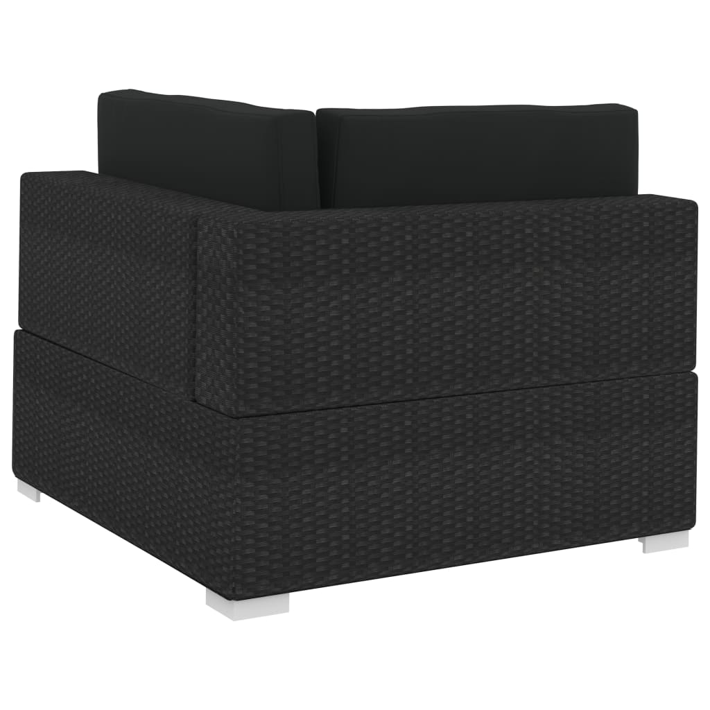 Garden furniture set with cushions, 3 pieces, black, polyrattan