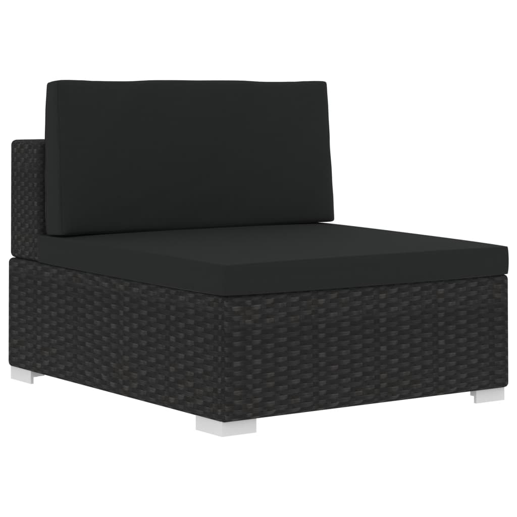 Set mobilier de grădină cu perne, 3 piese, negru, poliratan