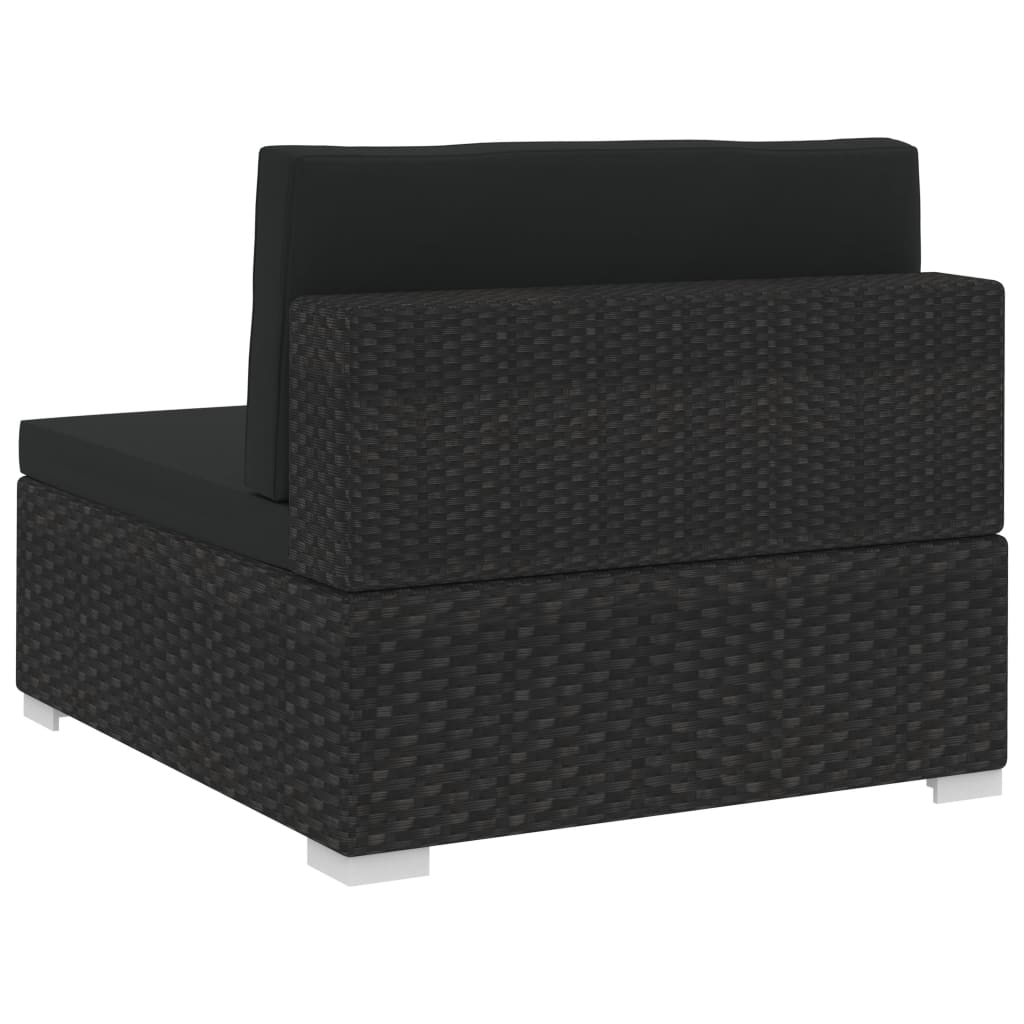 Set mobilier de grădină cu perne, 3 piese, negru, poliratan