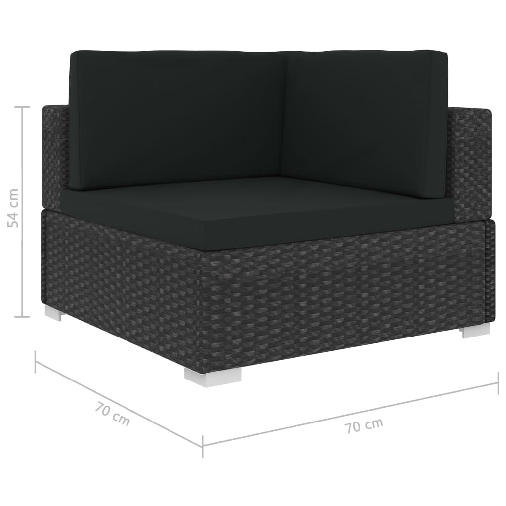 Garden furniture set with cushions, 3 pieces, black, polyrattan