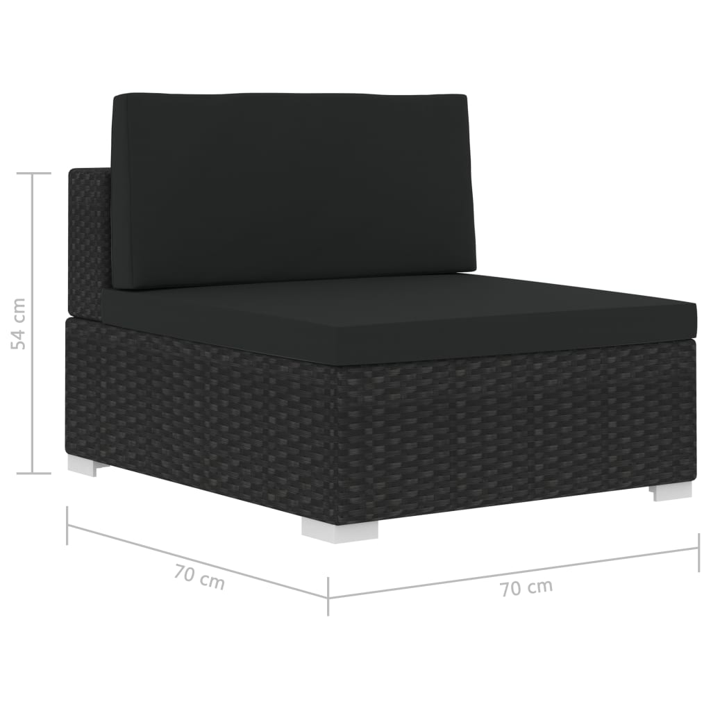 Garden furniture set with cushions, 3 pieces, black, polyrattan