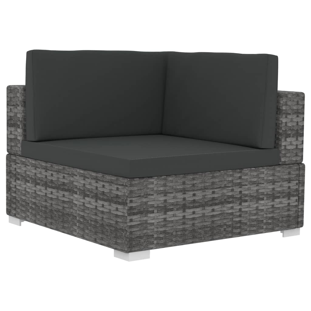 Garden sofa set with cushions, 4 pieces, grey, poly rattan