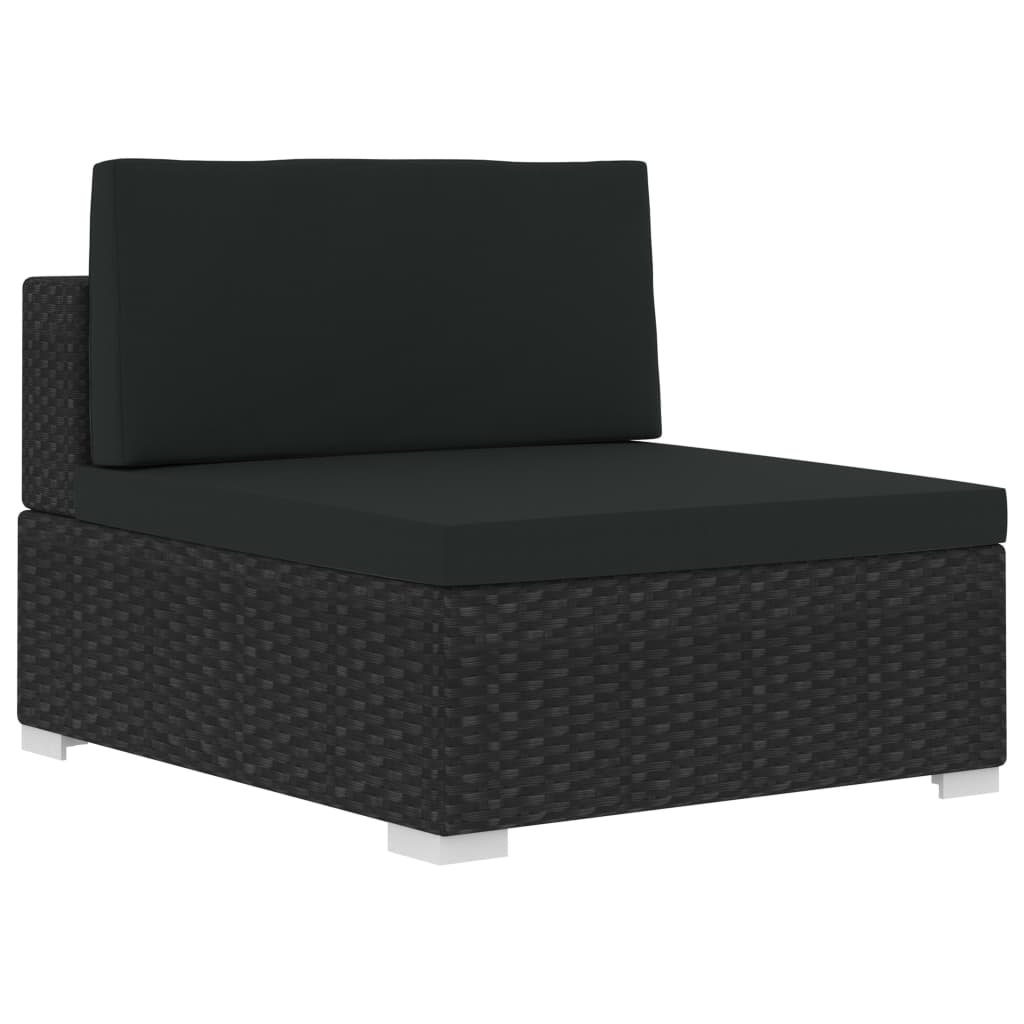 Set mobilier de grădină cu perne, 4 piese, negru, poliratan