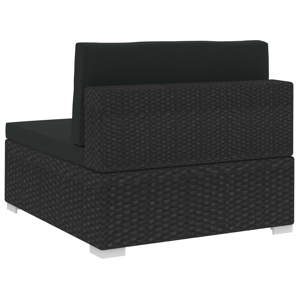 Set mobilier de grădină cu perne, 4 piese, negru, poliratan