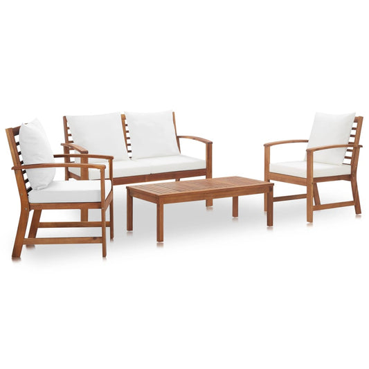 Garden furniture set with cushions, 4 pieces, solid acacia wood