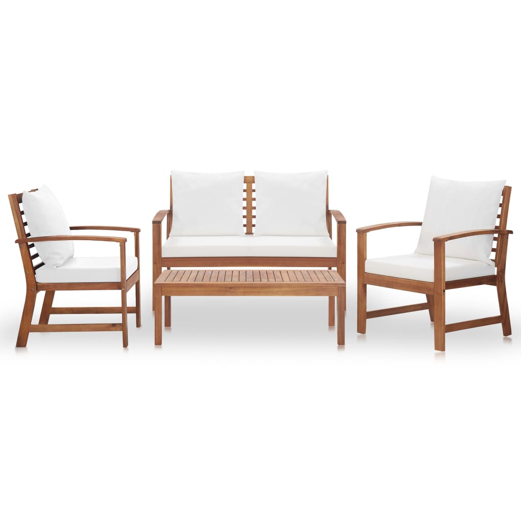 Garden furniture set with cushions, 4 pieces, solid acacia wood