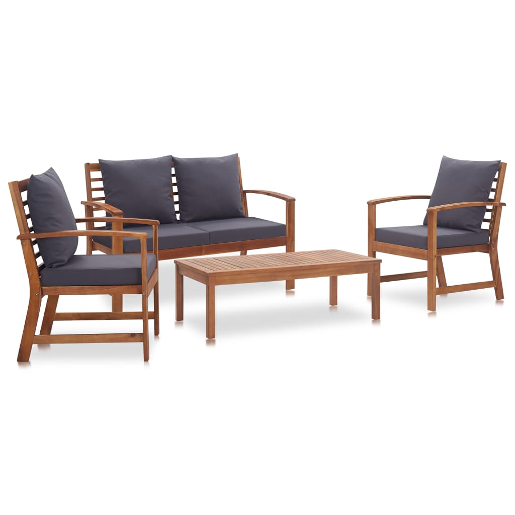 Garden furniture set with cushions, 4 pieces, solid acacia wood