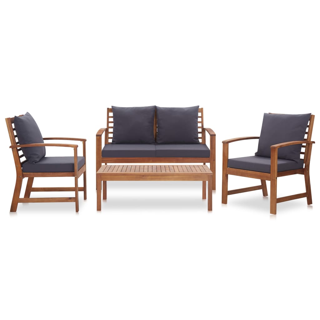 Garden furniture set with cushions, 4 pieces, solid acacia wood