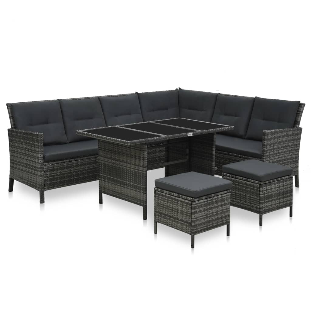 4-piece garden furniture set with cushions, grey, polyrattan