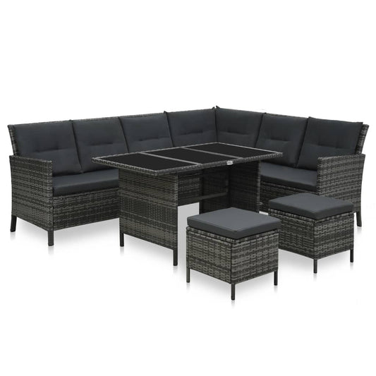 4-piece garden furniture set with cushions, grey, polyrattan