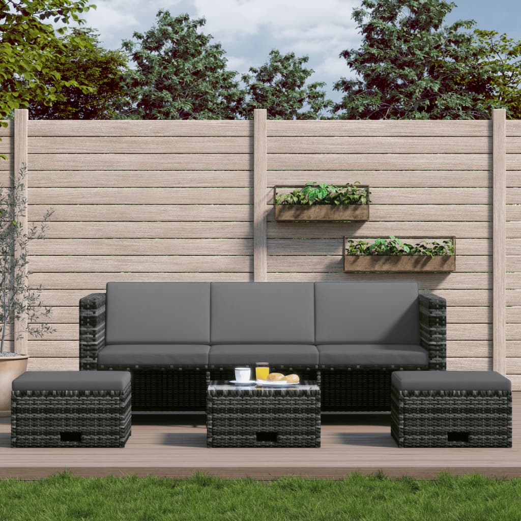 Garden furniture set with cushions, 4 pieces, polyrattan, grey