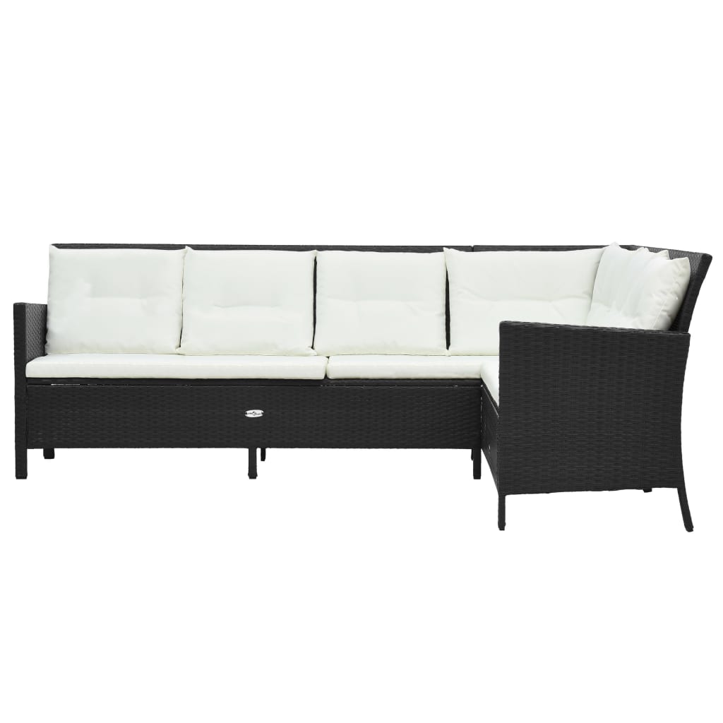 Garden furniture set with cushions, 3 pieces, black, polyrattan