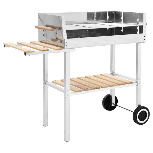 XXL charcoal trolley grill, 2 shelves, stainless steel