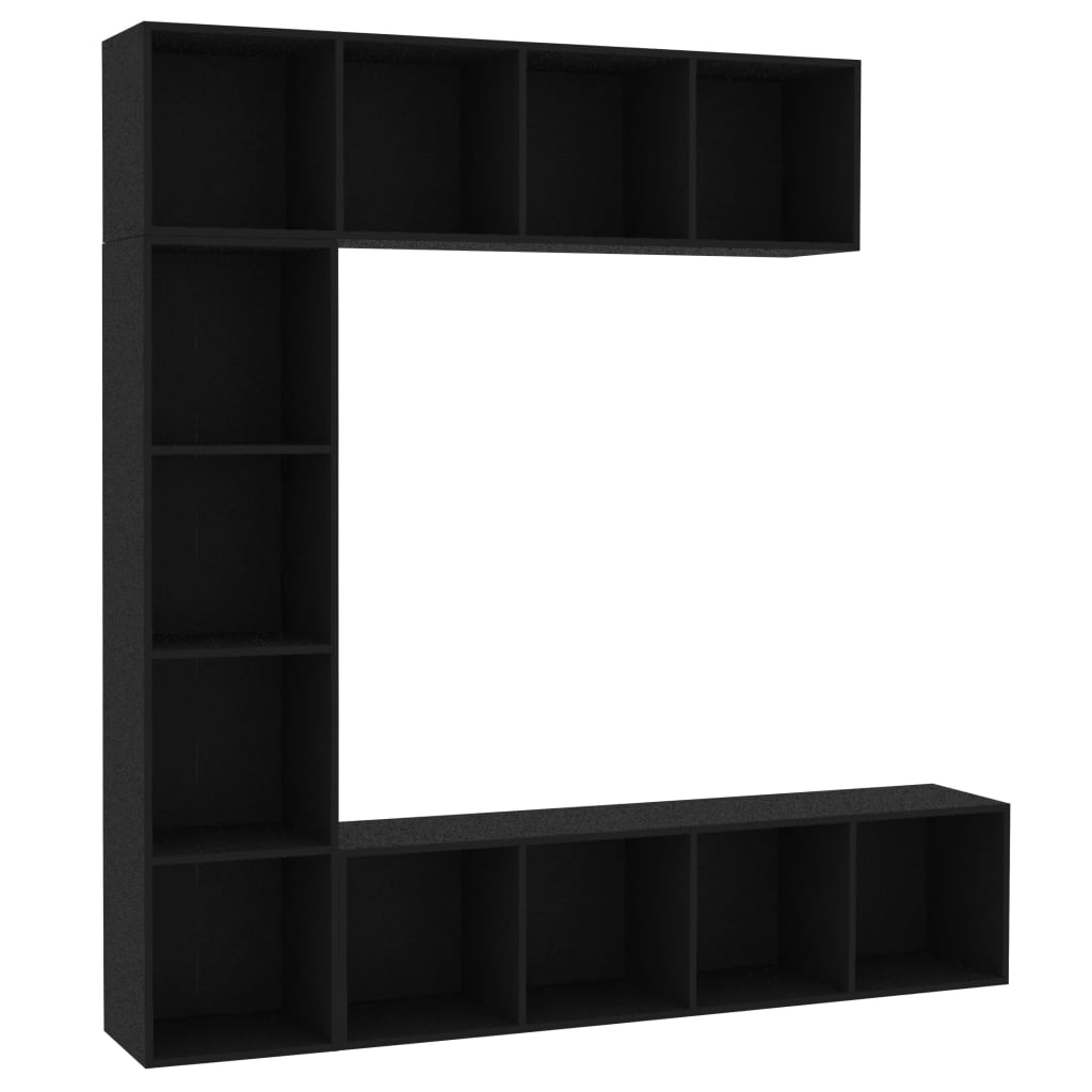 Bookcase/TV cabinet set, 3 pieces, black, 180x30x180 cm