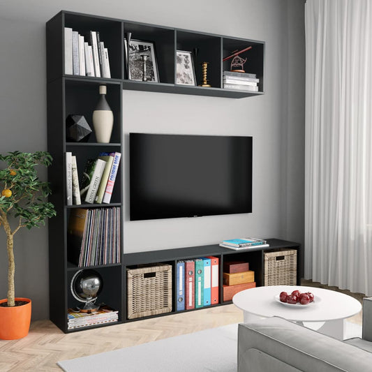 Bookcase/TV cabinet set, 3 pieces, black, 180x30x180 cm