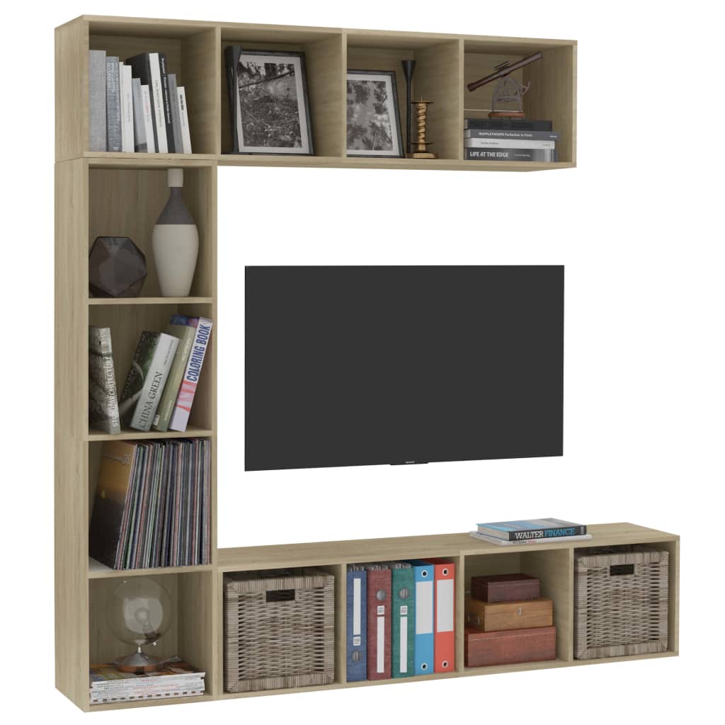 Bookcase / TV cabinet, 3 pieces, Sonoma oak, 180 x 30 x 180 cm