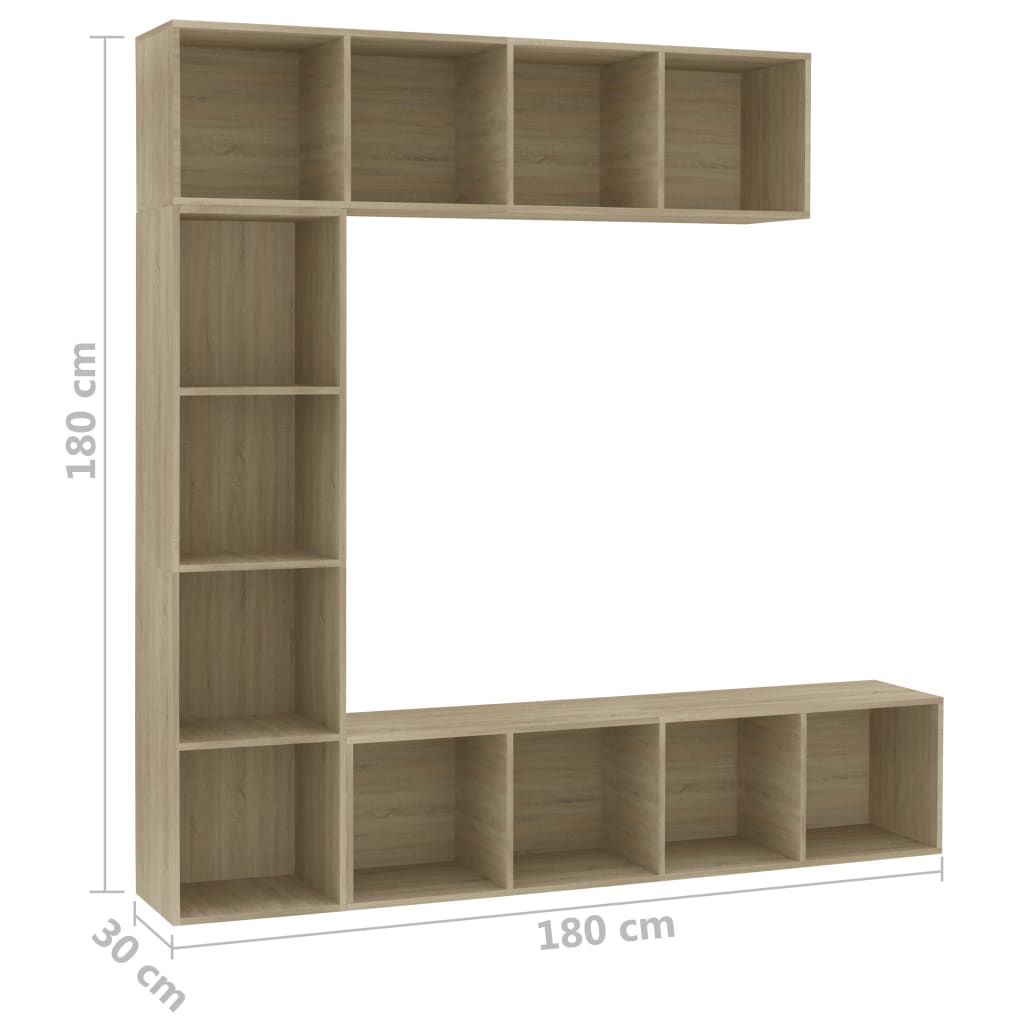 Bookcase / TV cabinet, 3 pieces, Sonoma oak, 180 x 30 x 180 cm