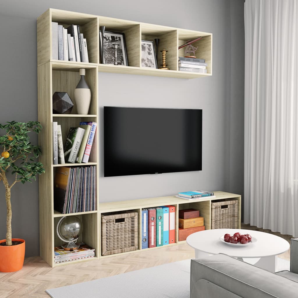 Bookcase / TV cabinet, 3 pieces, Sonoma oak, 180 x 30 x 180 cm