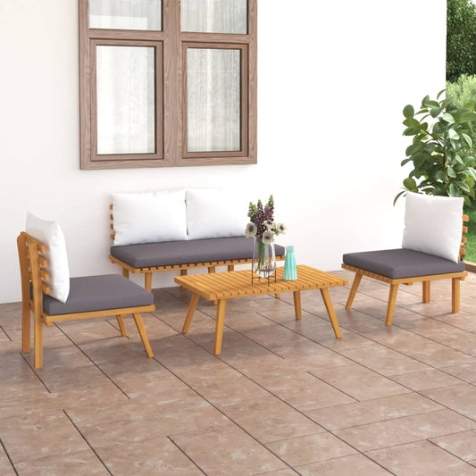 Garden furniture set with cushions, 4 pieces, solid acacia wood