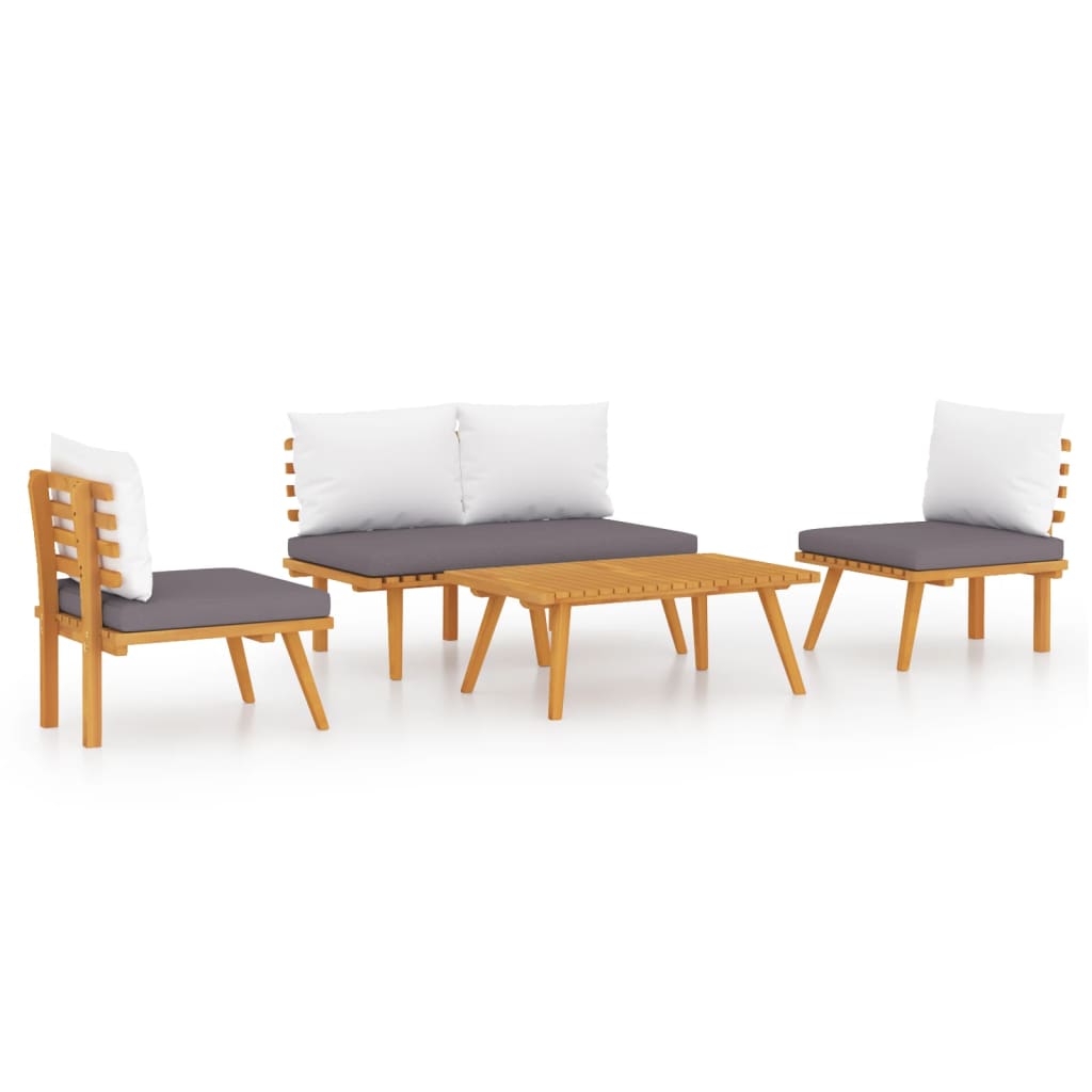 Set mobilier de grădină cu perne, 4 piese, lemn masiv de acacia