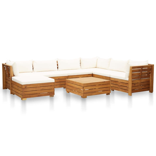 Garden furniture set with cushions, 8 pieces, cream white, acacia wood