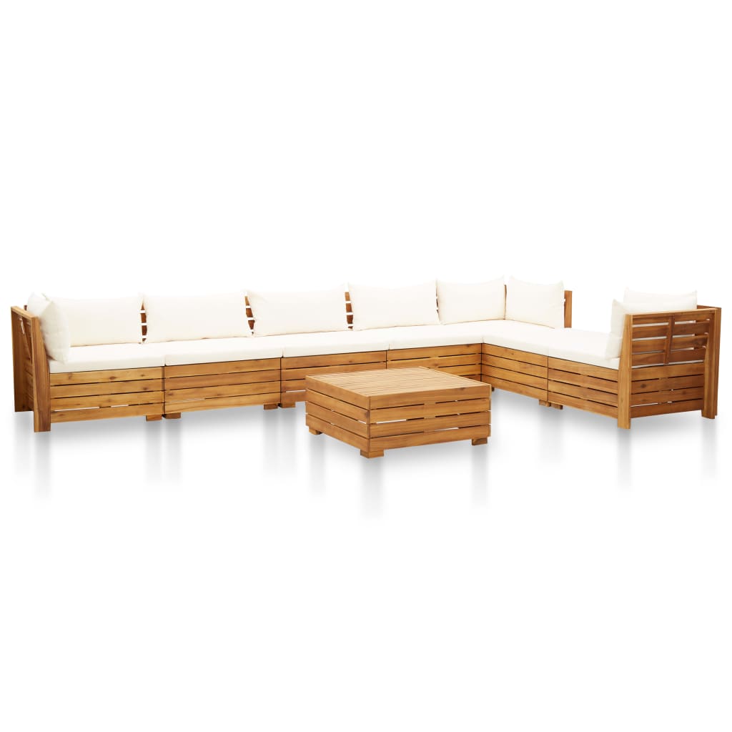 Garden furniture set with cushions, 8 pieces, cream white, acacia wood