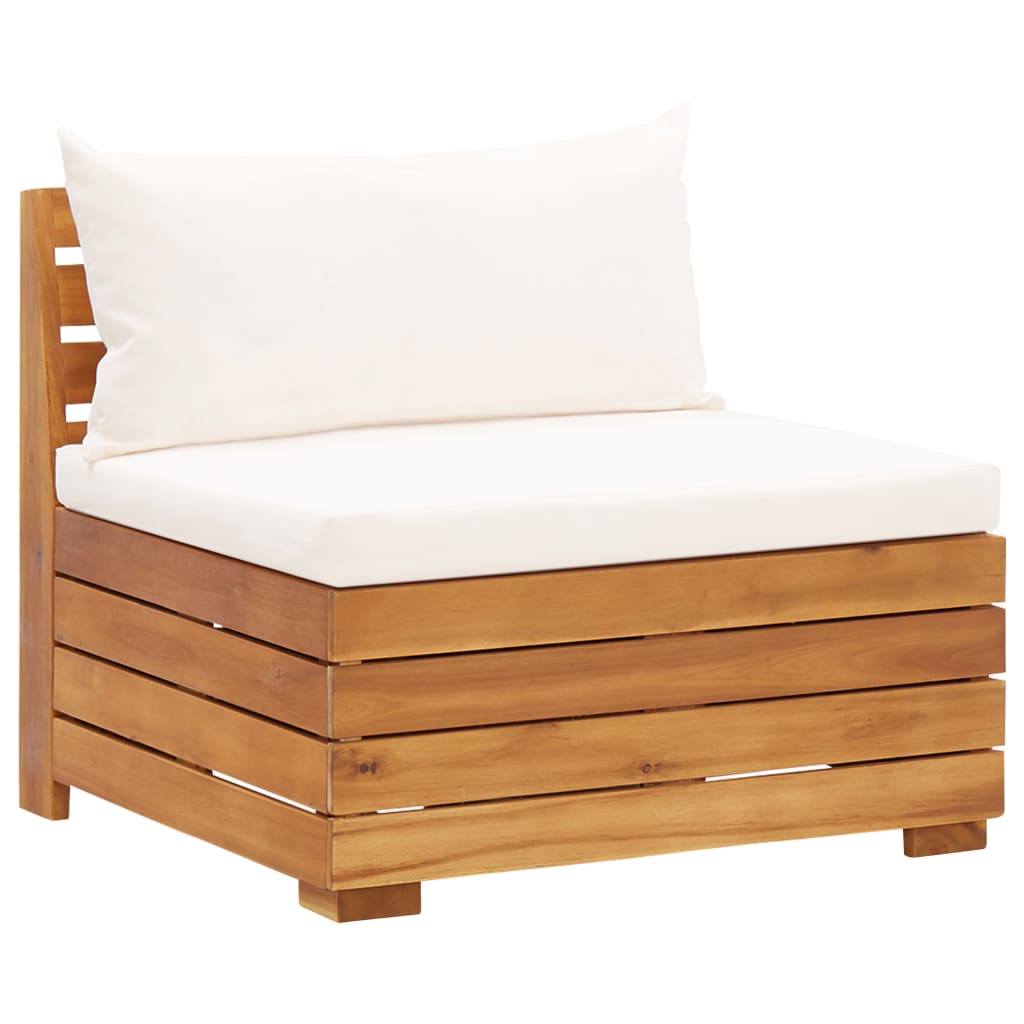 Garden furniture set with cushions, 8 pieces, cream white, acacia wood