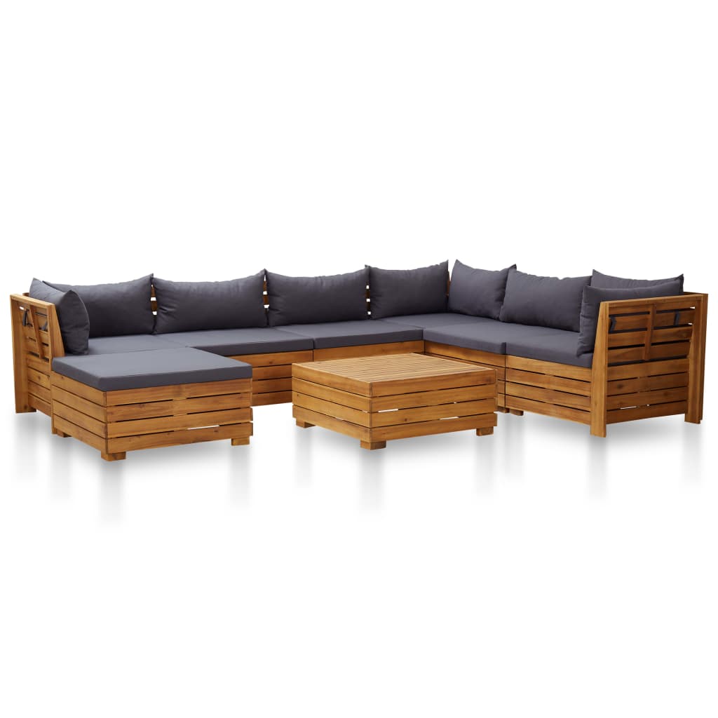 8-piece garden furniture set with cushions, dark grey, acacia wood